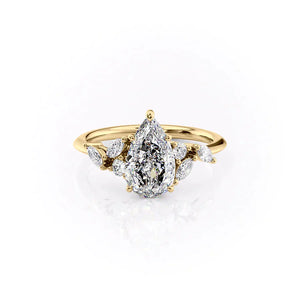 The Melissa Set With A 2.5 Carat Pear 18K Yellow Gold Lab Diamond
