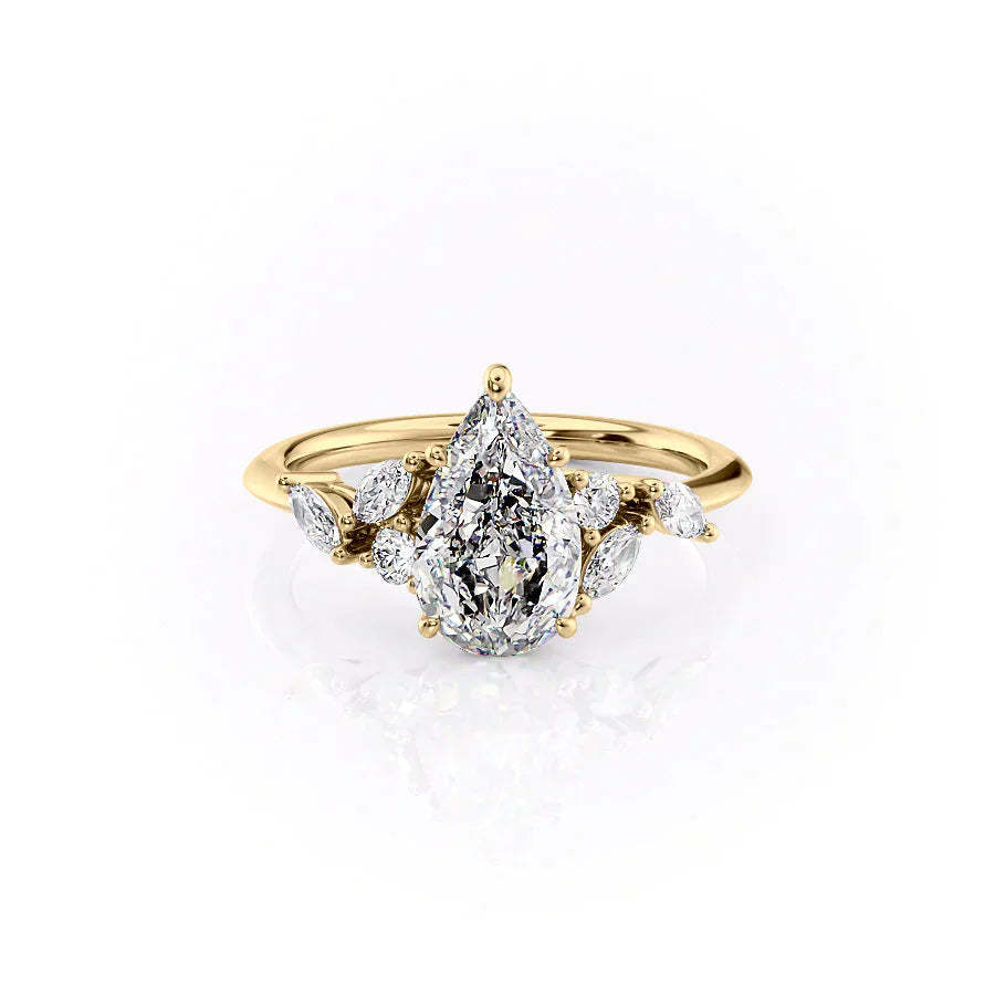 The Melissa Set  With A 2 Carat Pear 18K Yellow Gold Moissanite