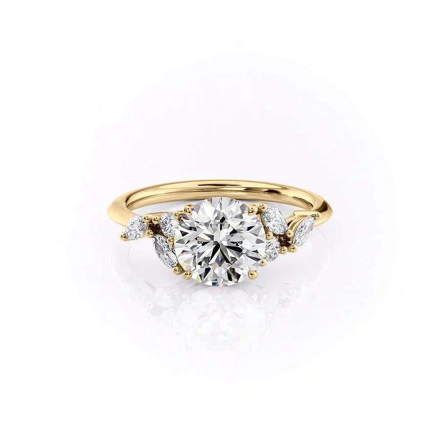 The Melissa Set  With A 5 Carat Round 18K Yellow Gold Moissanite