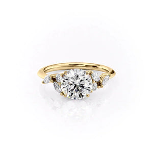 The Melissa Set  With A 5 Carat Round 18K Yellow Gold Moissanite