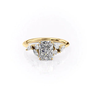 The Melissa Set  With A 1.5 Carat Radiant 18K Yellow Gold Moissanite