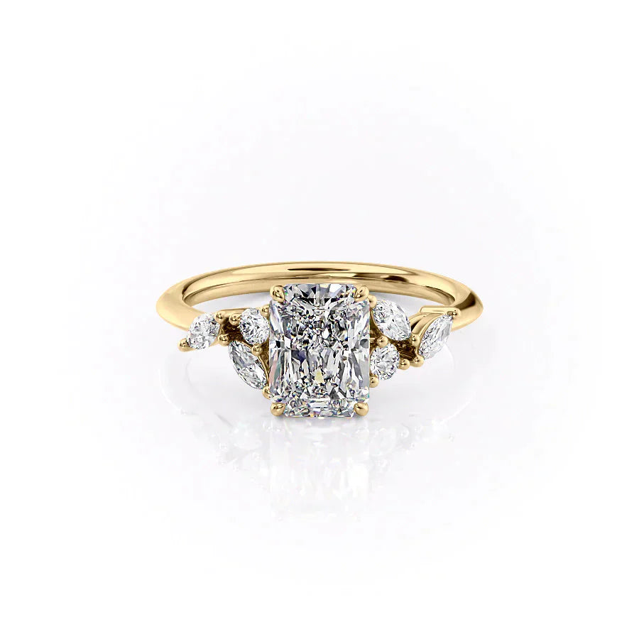 The Melissa Set  With A 5 Carat Radiant 18K Yellow Gold Moissanite