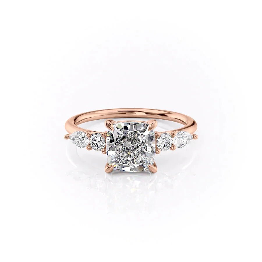 The Abigail Set  With A 5 Carat Cushion 14K Rose Gold Moissanite