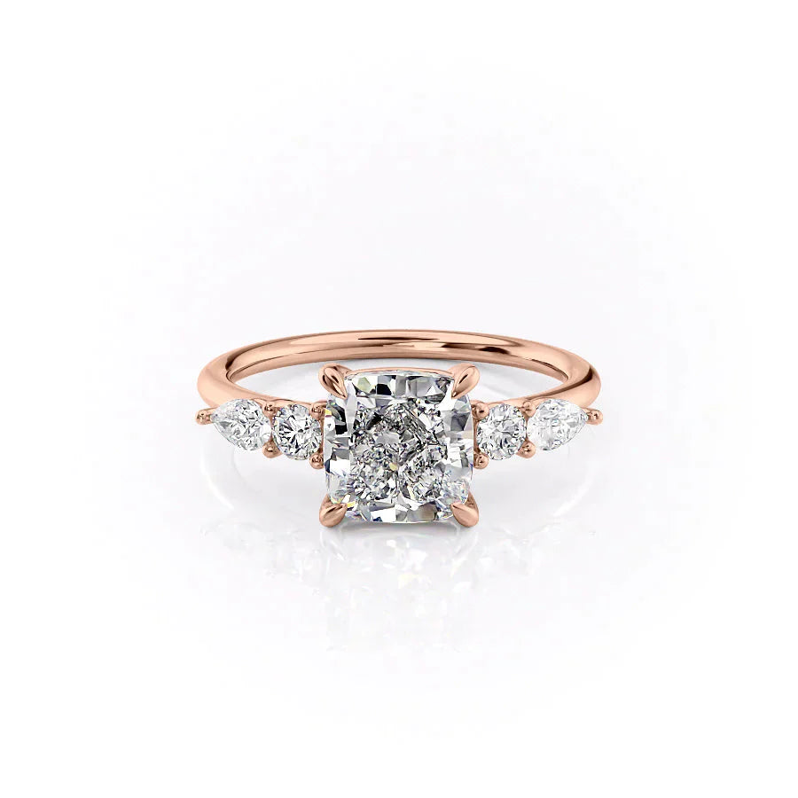 The Abigail Set With A 2.5 Carat Cushion 14K Rose Gold Lab Diamond