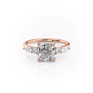 The Abigail Set With A 1.5 Carat Cushion 14K Rose Gold Lab Diamond