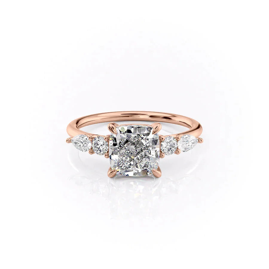 The Abigail Set  With A 1 Carat Cushion 14K Rose Gold Moissanite