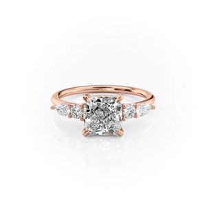 The Abigail Set  With A 1 Carat Cushion 14K Rose Gold Moissanite