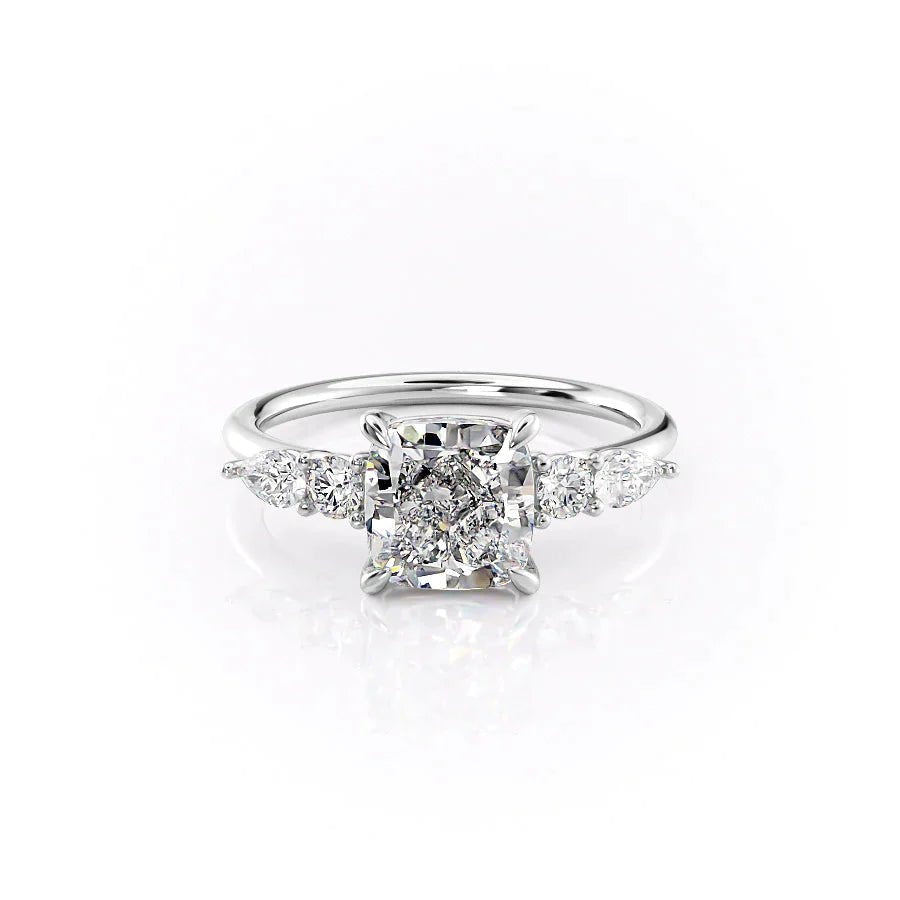 The Abigail Set  With A 1.5 Carat Cushion 18K White Gold Moissanite