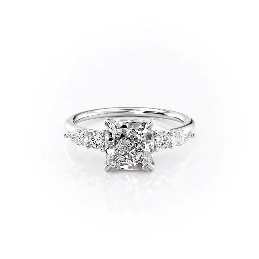 The Abigail Set With A 3 Carat Cushion 18K White Gold Lab Diamond