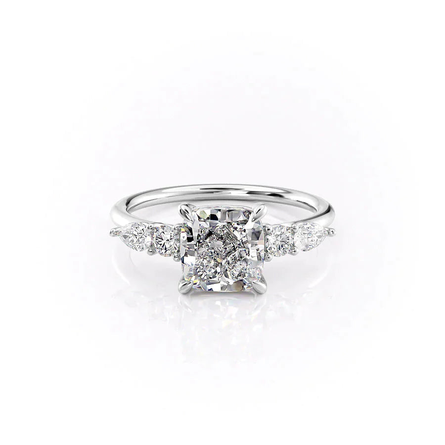 The Abigail Set  With A 1 Carat Cushion 18K White Gold Moissanite