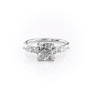 The Abigail Set With A 1 Carat Cushion 14K White Gold Lab Diamond
