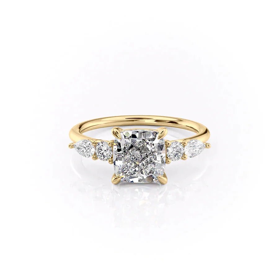 The Abigail Set  With A 2.5 Carat Cushion 18K Yellow Gold Moissanite