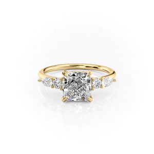 The Abigail Set With A 2 Carat Cushion 18K Yellow Gold Lab Diamond