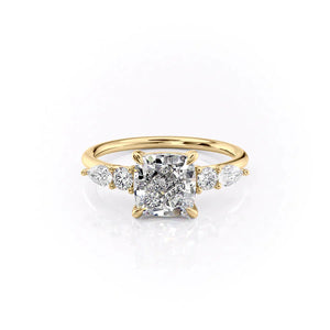 The Abigail Set  With A 1 Carat Cushion 18K Yellow Gold Moissanite
