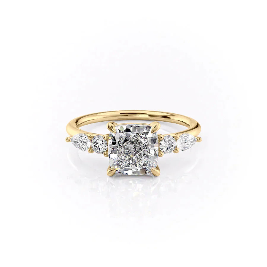 The Abigail Set  With A 2.5 Carat Cushion 14K Yellow Gold Moissanite