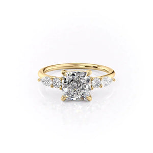 The Abigail Set  With A 2.5 Carat Cushion 14K Yellow Gold Moissanite