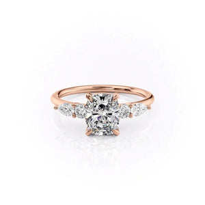 The Abigail Set  With A 3.5 Carat E. Cushion 14K Rose Gold Moissanite