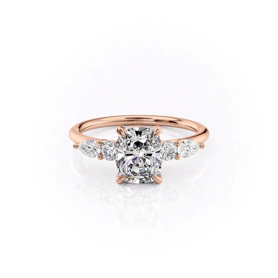 The Abigail Set  With A 5 Carat E. Cushion 14K Rose Gold Moissanite