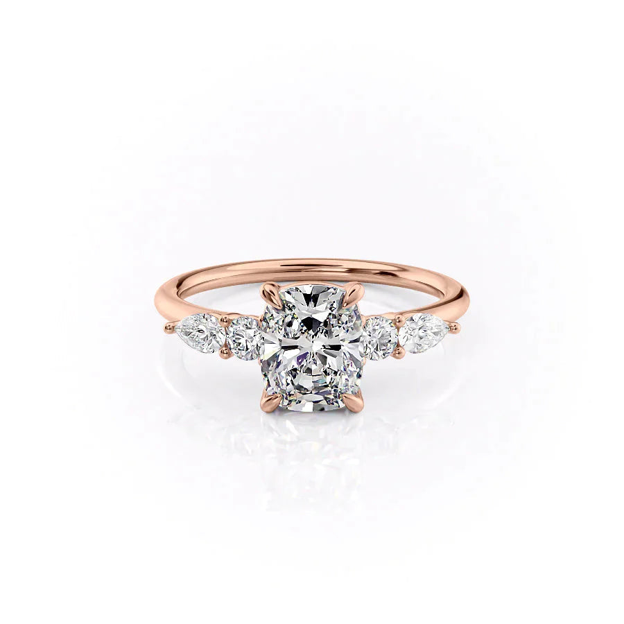 The Abigail Set  With A 1 Carat E. Cushion 14K Rose Gold Moissanite