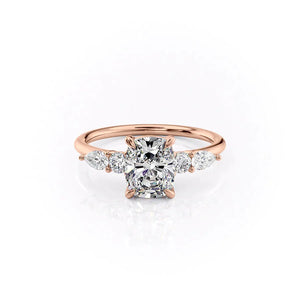 The Abigail Set  With A 1 Carat E. Cushion 14K Rose Gold Moissanite