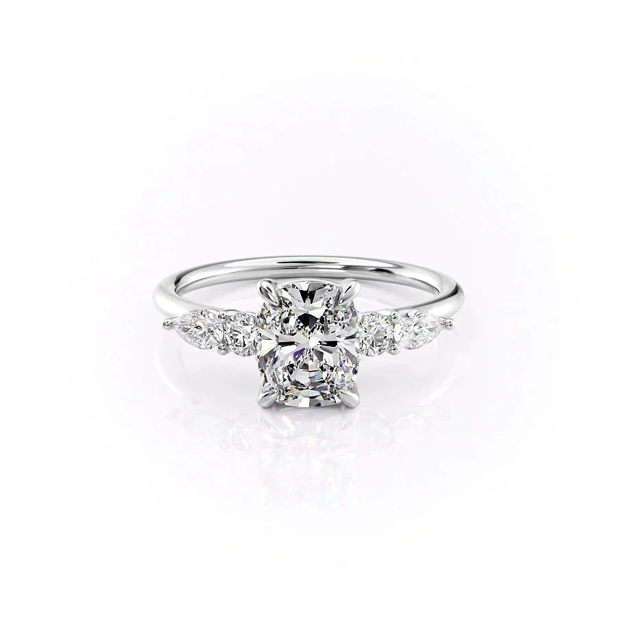 The Abigail Set  With A 2 Carat E. Cushion 14K White Gold Moissanite