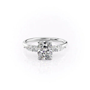 The Abigail Set  With A 2 Carat E. Cushion 14K White Gold Moissanite