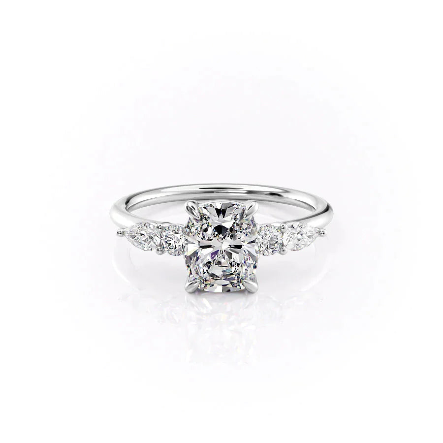 The Abigail Set  With A 1 Carat E. Cushion 14K White Gold Moissanite