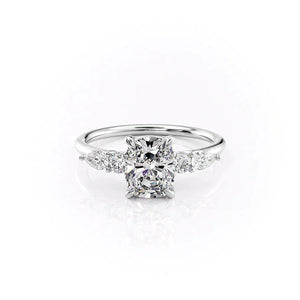 The Abigail Set  With A 1 Carat E. Cushion 14K White Gold Moissanite