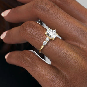 The Abigail Set  With A 4.5 Carat E. Cushion 18K Yellow Gold Moissanite