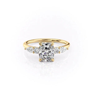 The Abigail Set  With A 2 Carat E. Cushion 14K Yellow Gold Moissanite