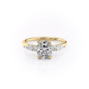 The Abigail Set  With A 1 Carat E. Cushion 14K Yellow Gold Moissanite