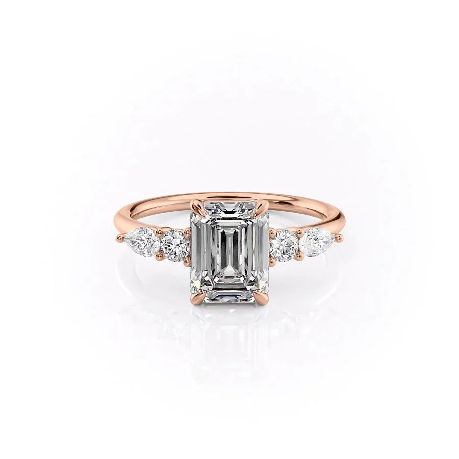 The Abigail Set With A 2.5 Carat Emerald 14K Rose Gold Lab Diamond