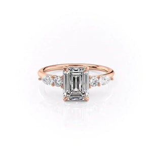 The Abigail Set  With A 4.5 Carat Emerald 14K Rose Gold Moissanite