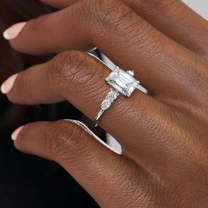 The Abigail Set  With A 1 Carat Emerald 18K White Gold Moissanite