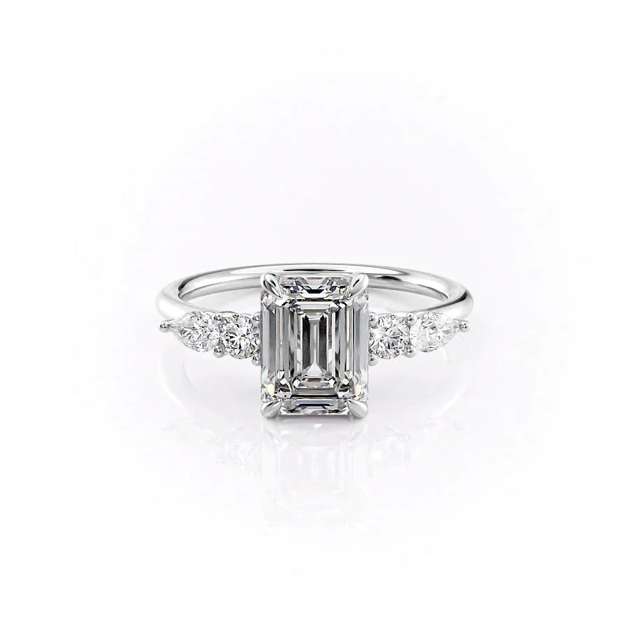 The Abigail Set  With A 1 Carat Emerald 18K White Gold Moissanite