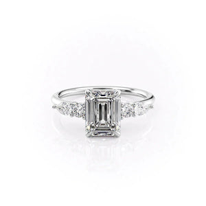 The Abigail Set  With A 1 Carat Emerald 18K White Gold Moissanite