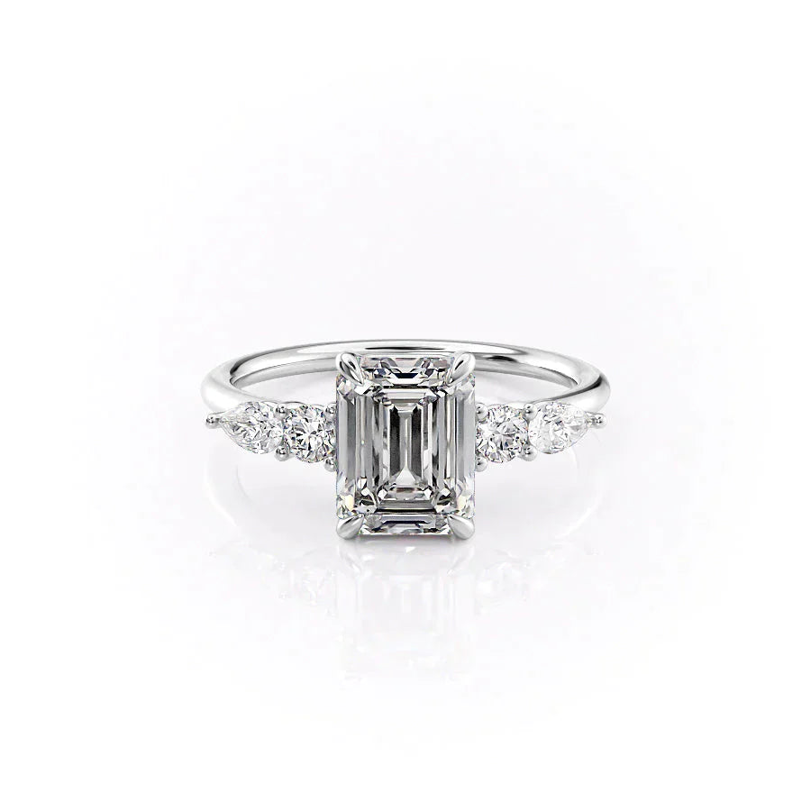 The Abigail Set With A 1.5 Carat Emerald 18K White Gold Lab Diamond