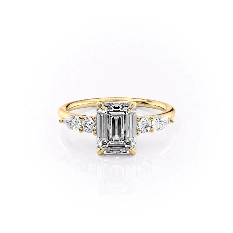 The Abigail Set  With A 3 Carat Emerald 18K Yellow Gold Moissanite