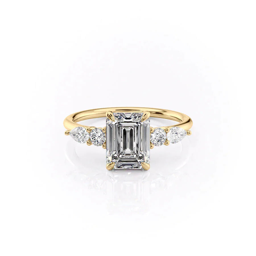 The Abigail Set  With A 1 Carat Emerald 18K Yellow Gold Moissanite