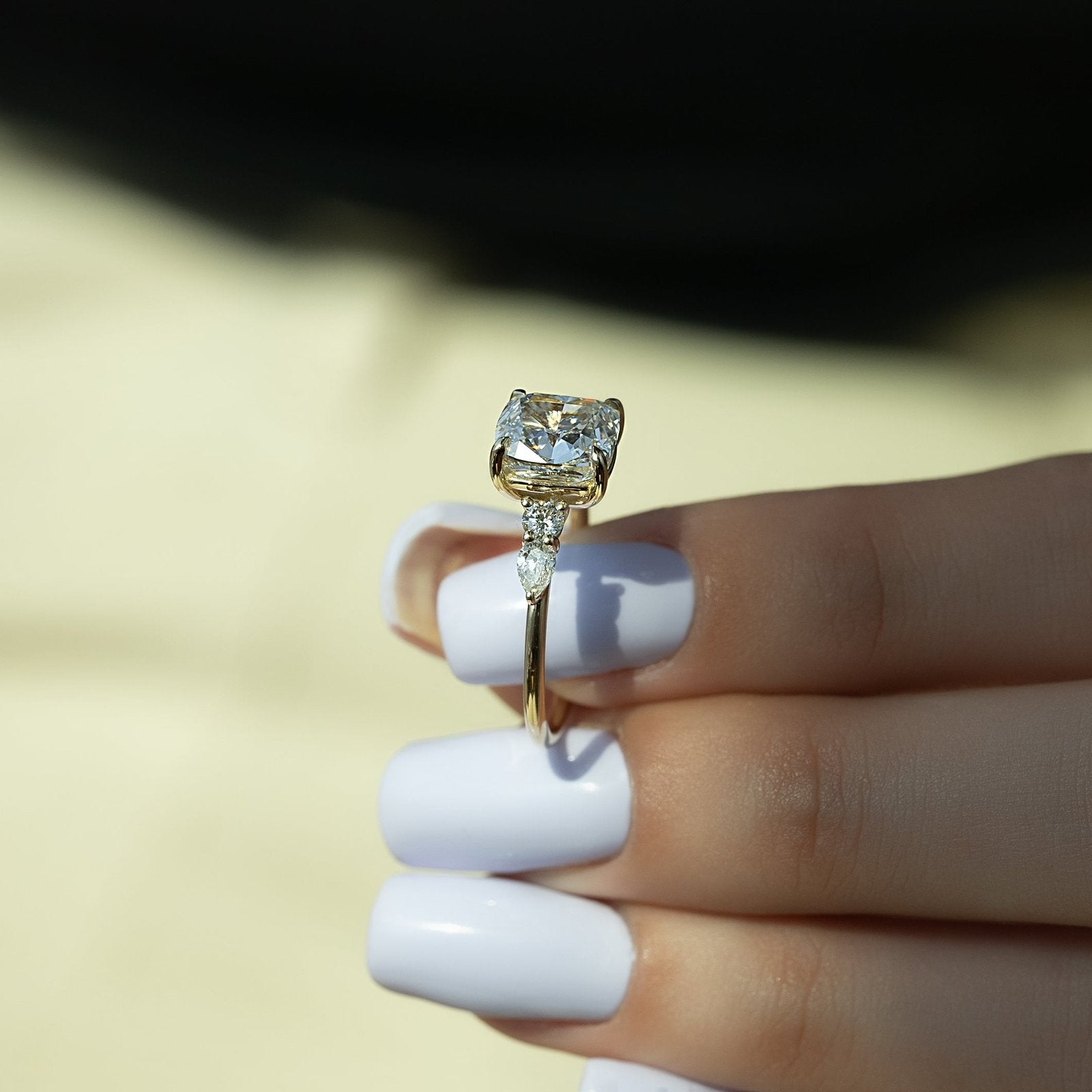 The Abigail Set  With A 4.5 Carat Cushion 14K Yellow Gold Moissanite