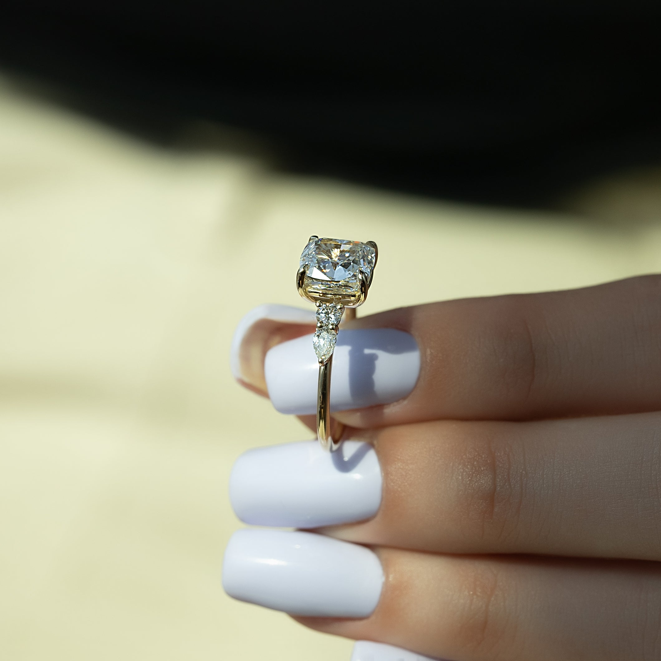 The Abigail Set  With A 1 Carat Cushion 18K Yellow Gold Moissanite