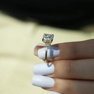 The Abigail Set  With A 1 Carat Cushion 14K Yellow Gold Moissanite