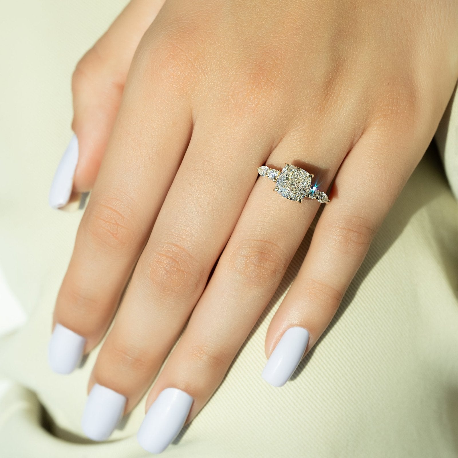 The Abigail Set  With A 2 Carat Cushion 14K Yellow Gold Moissanite