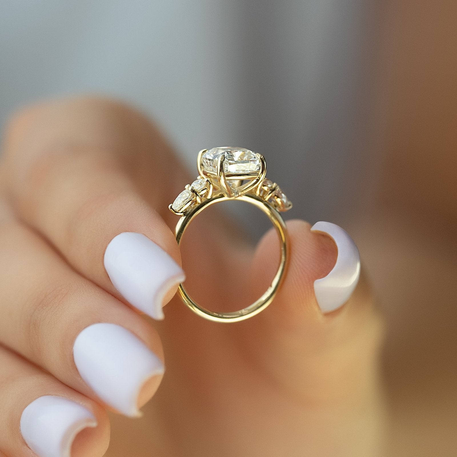 The Abigail Set  With A 4.5 Carat Cushion 14K Yellow Gold Moissanite