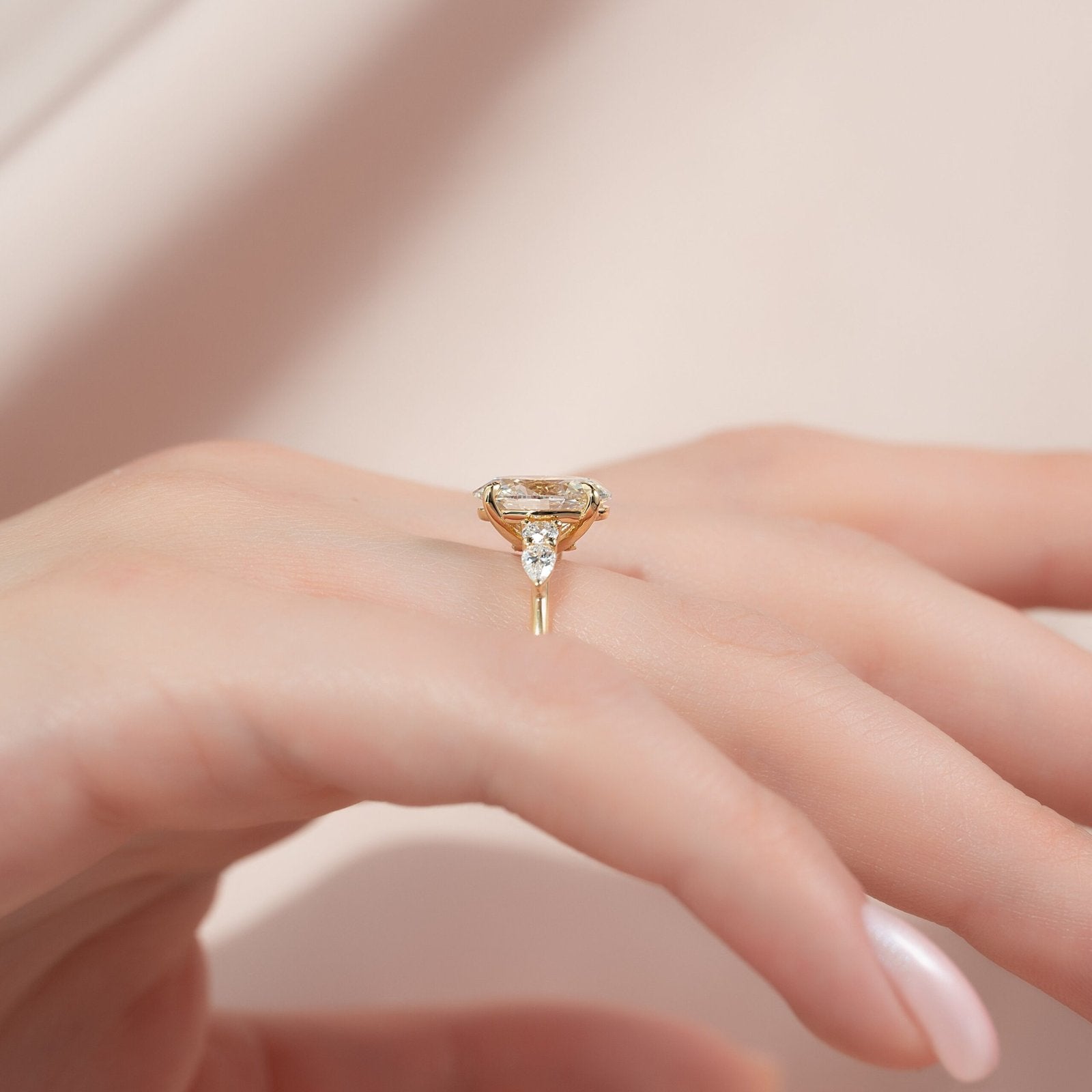 The Abigail Set  With A 4.5 Carat Oval 18K Yellow Gold Moissanite