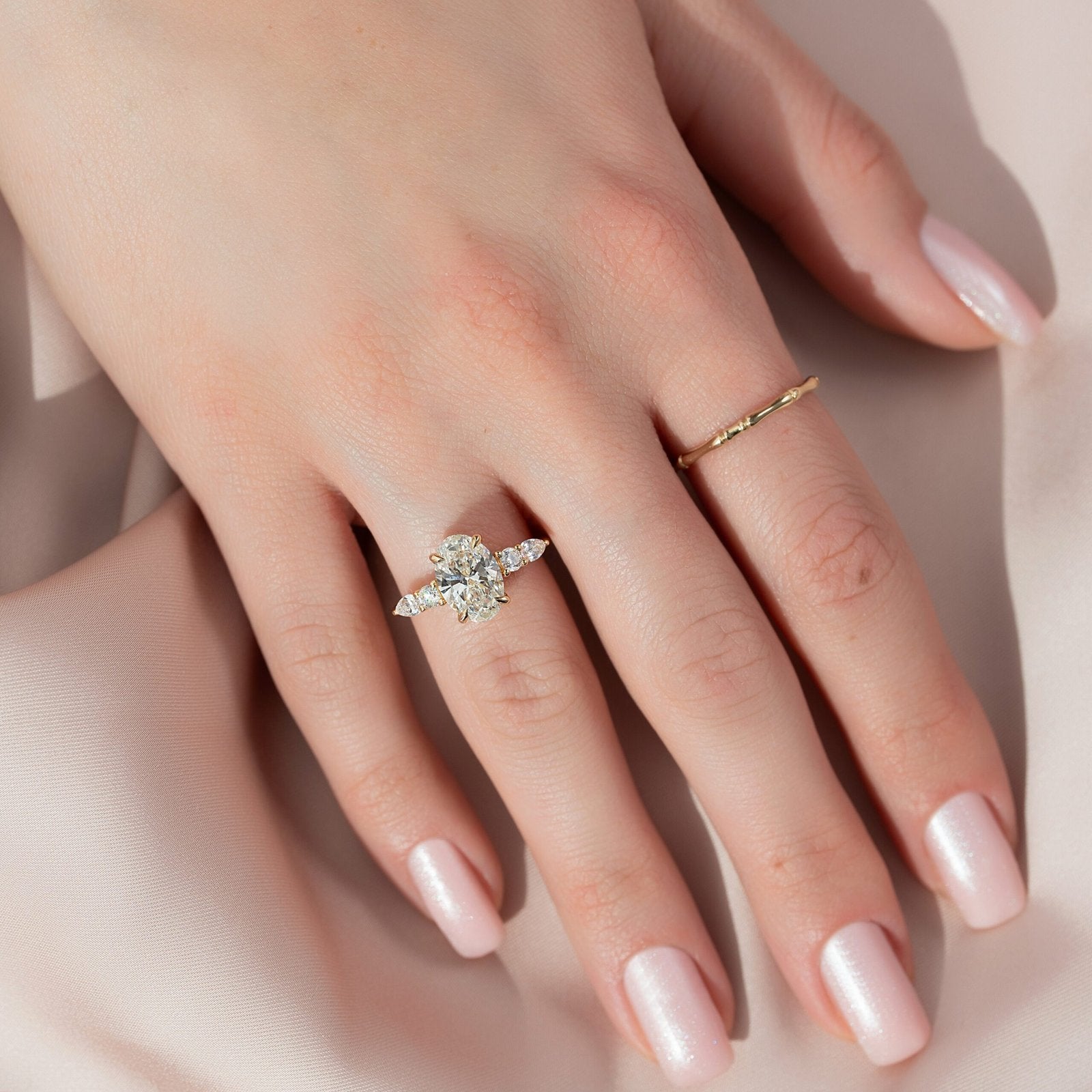 The Abigail Set  With A 4.5 Carat Oval 18K Yellow Gold Moissanite