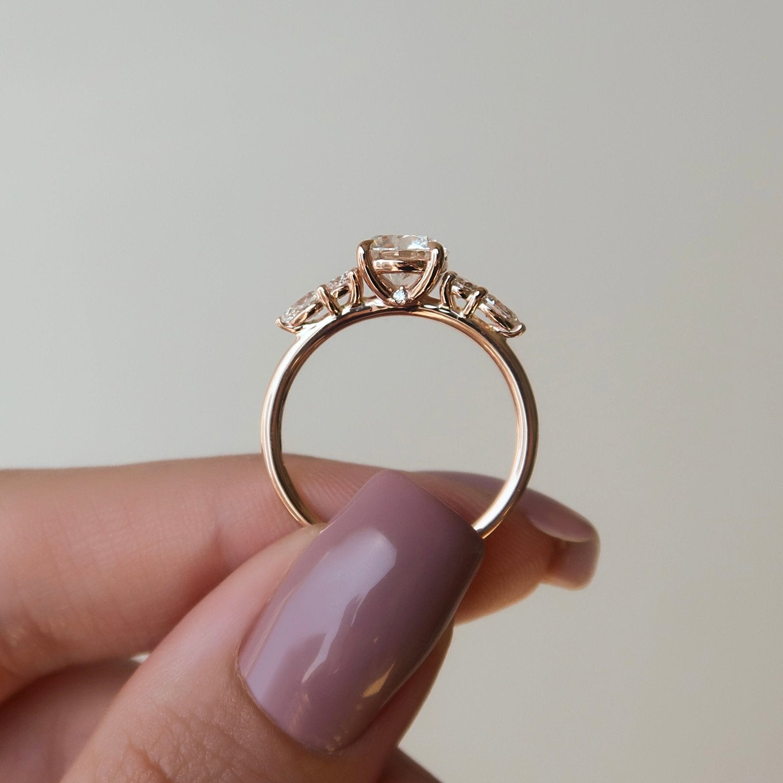 The Abigail Set  With A 4 Carat Round 14K Rose Gold Moissanite