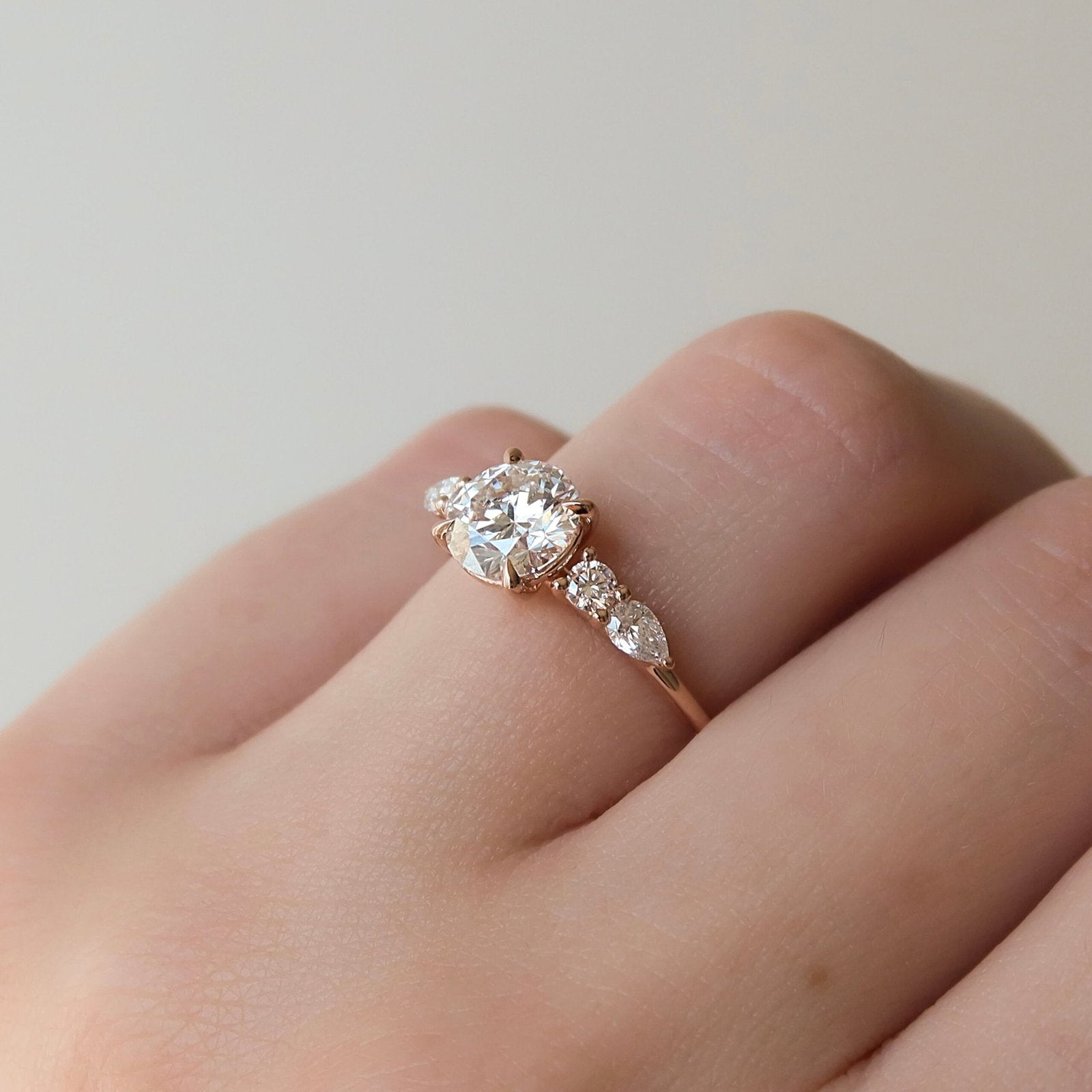 The Abigail Set  With A 4 Carat Round 14K Rose Gold Moissanite