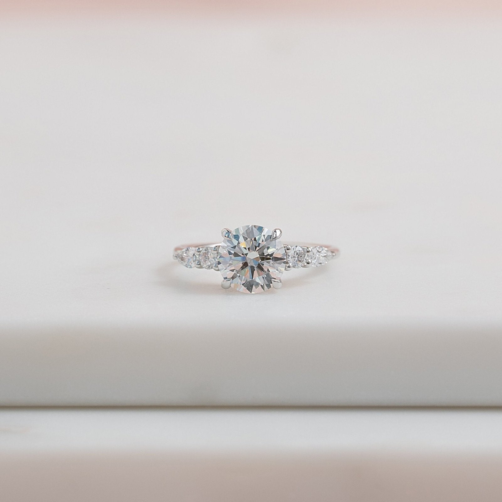 The Abigail Set  With A 4.5 Carat Round 14K White Gold Moissanite
