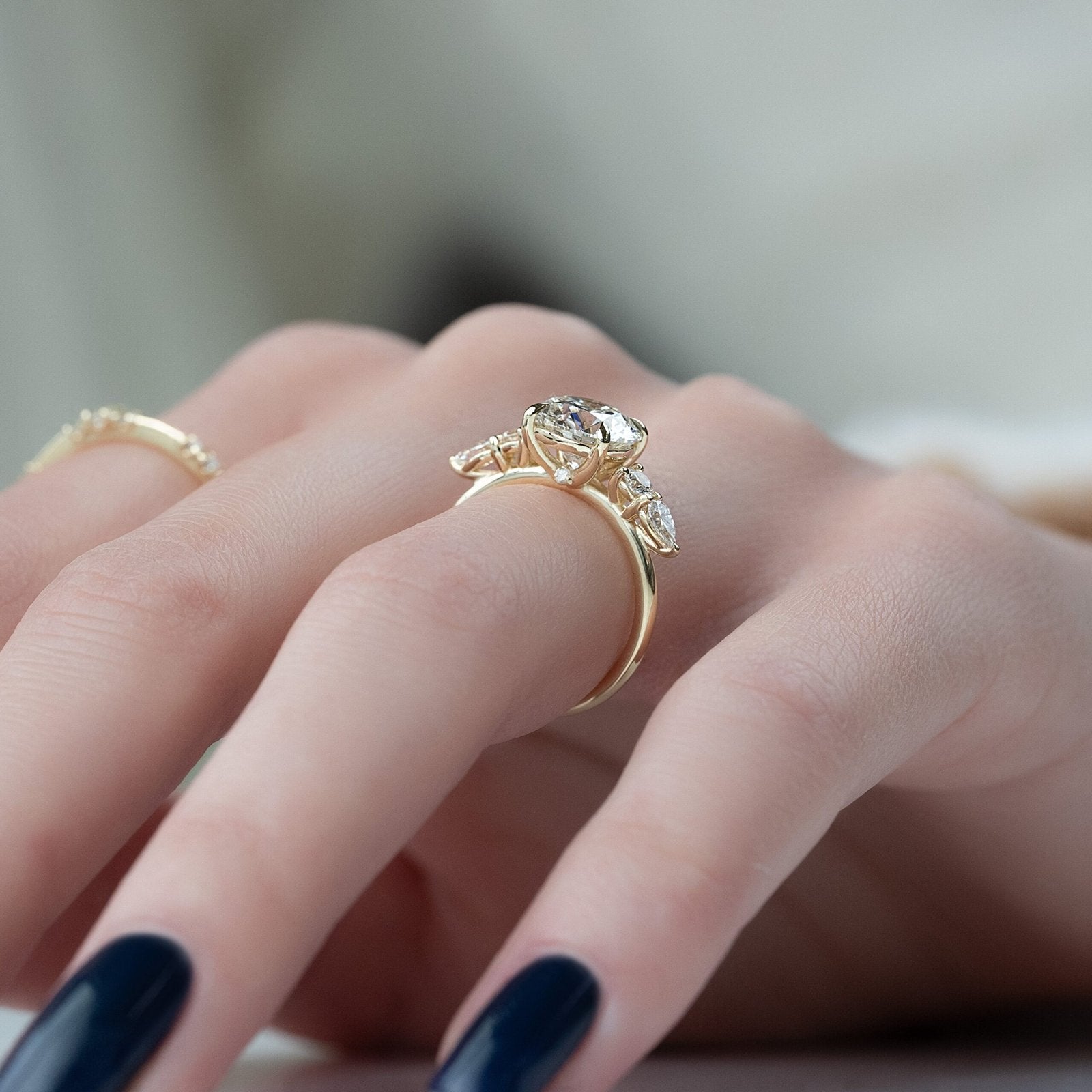 The Abigail Set  With A 1.5 Carat Round 18K Yellow Gold Moissanite